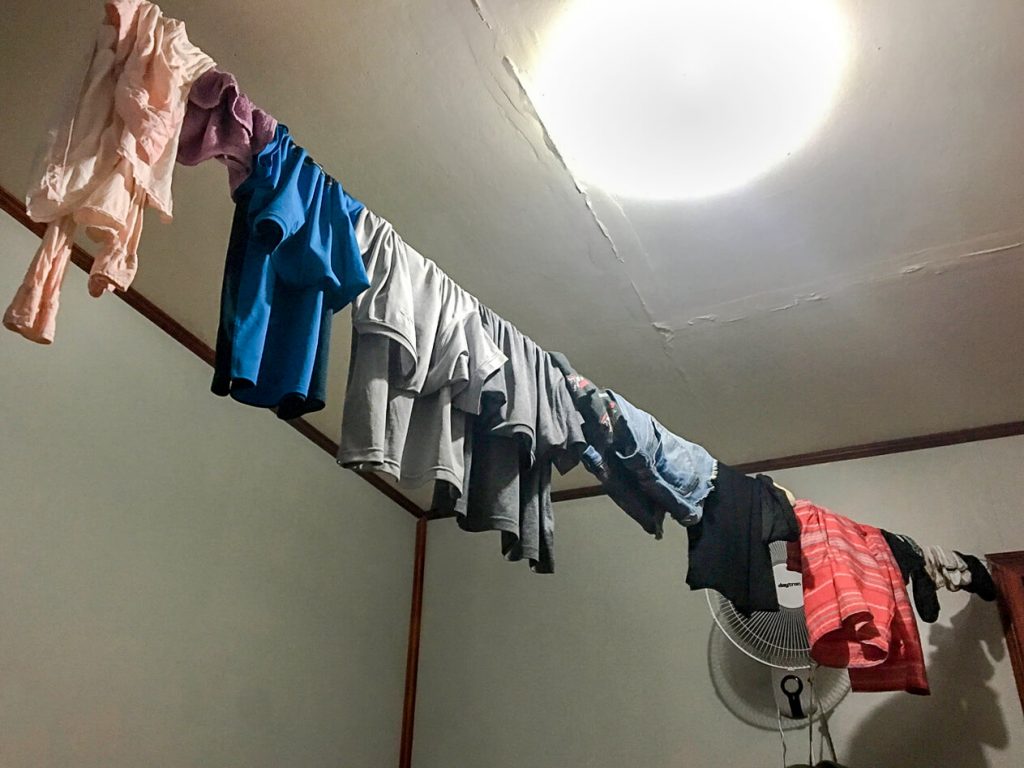 Backpackers Drying clothes inside